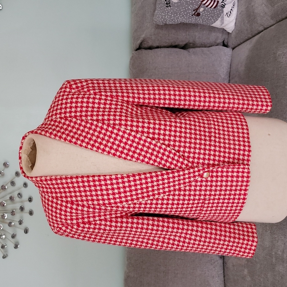 Women's Red Houndstooth Blazer Jacket